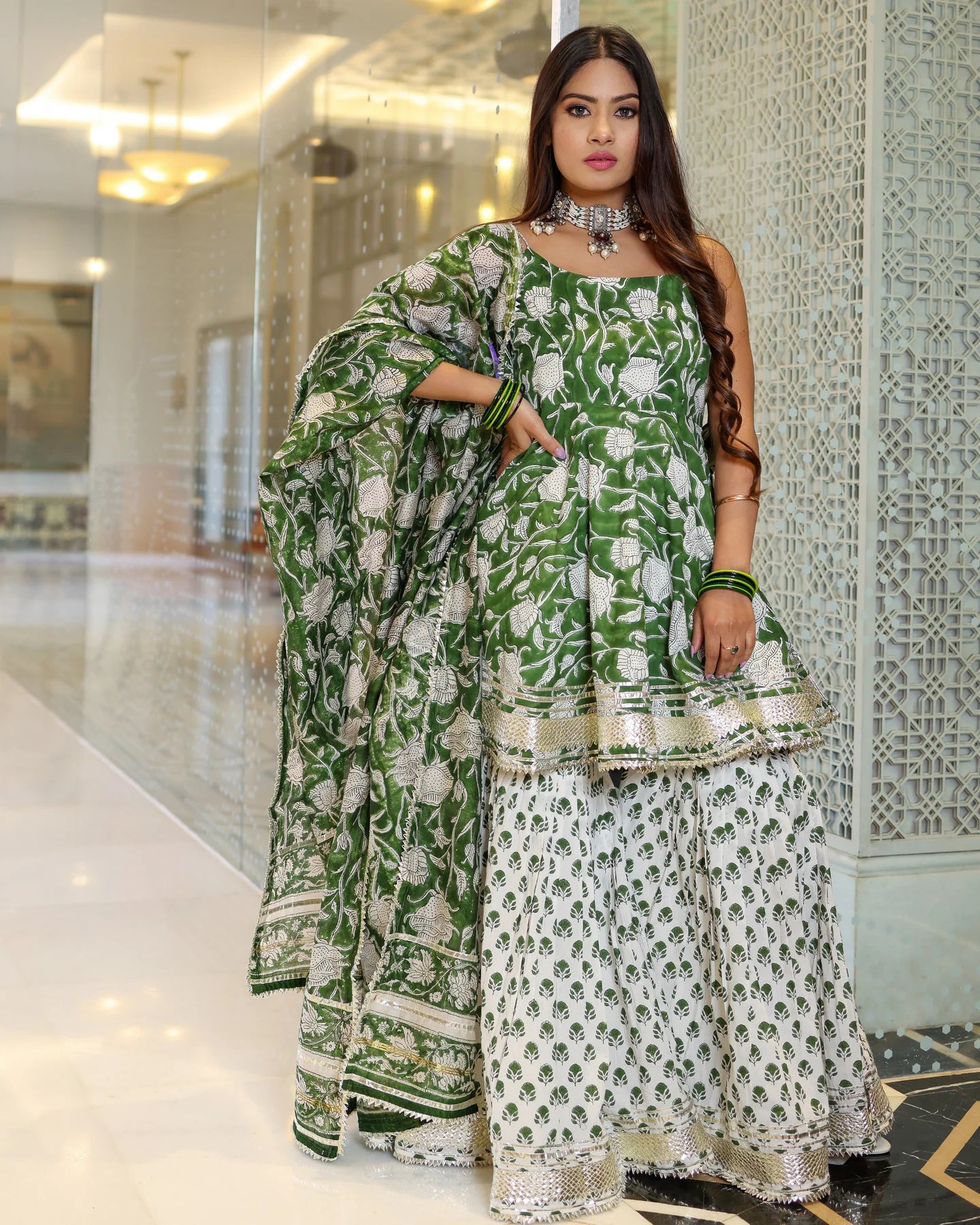Green Butterfly Sharara Set