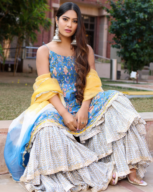 Symphonic Blue Sharara Set
