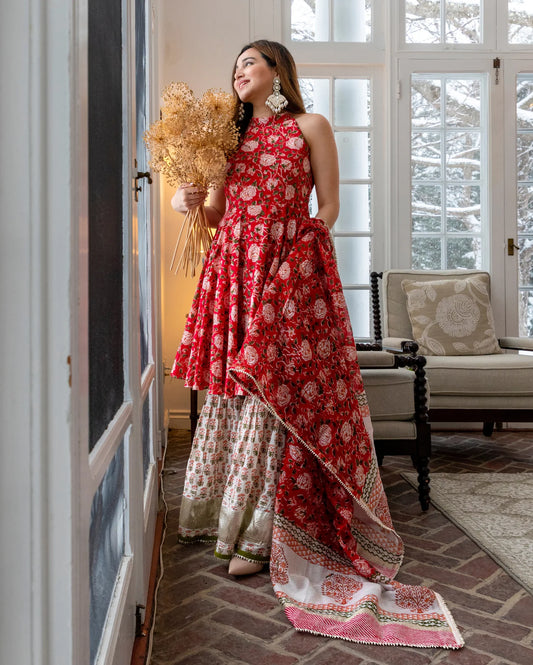 Red Finch Sharara Set