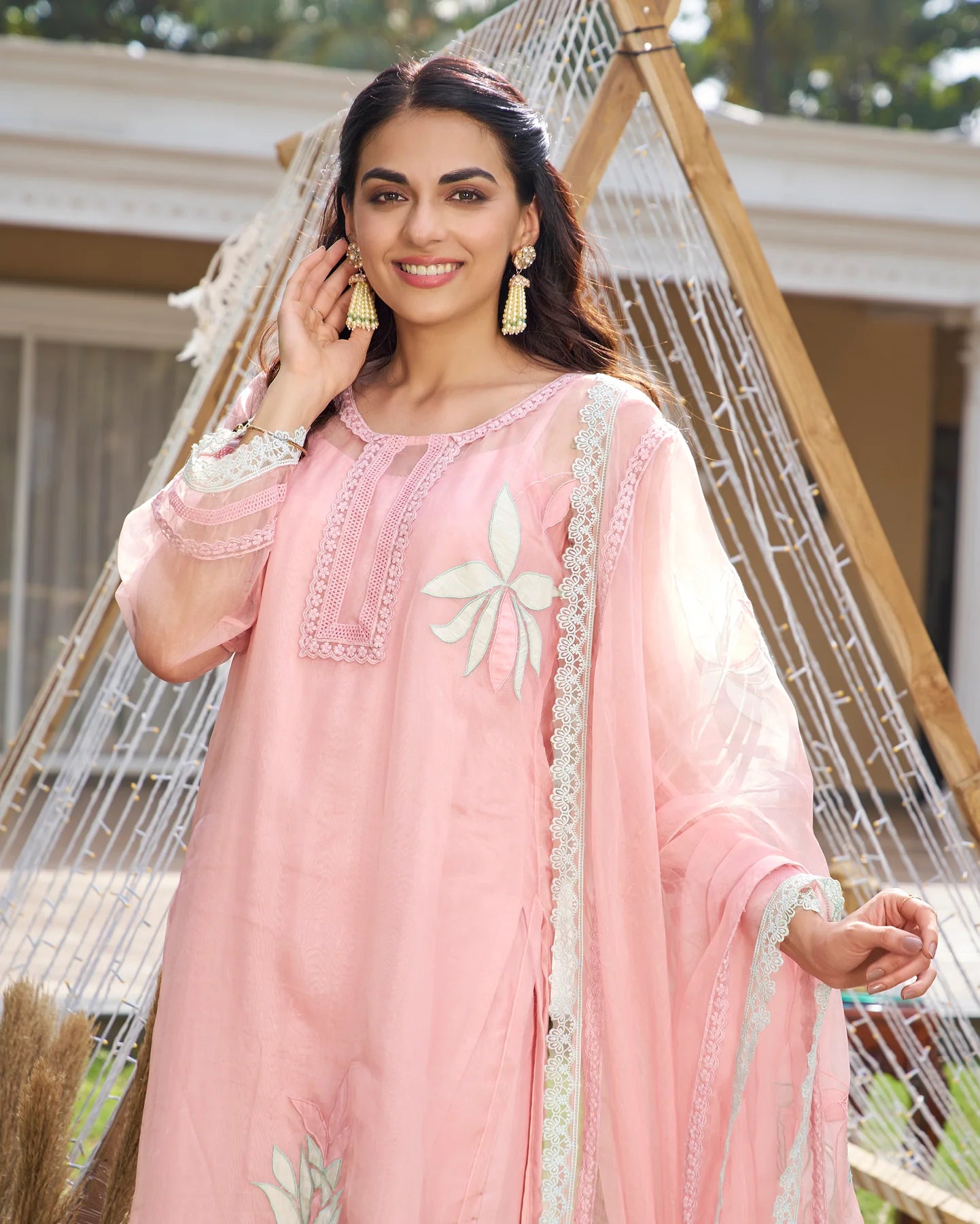 Applique Organza Kurta Set